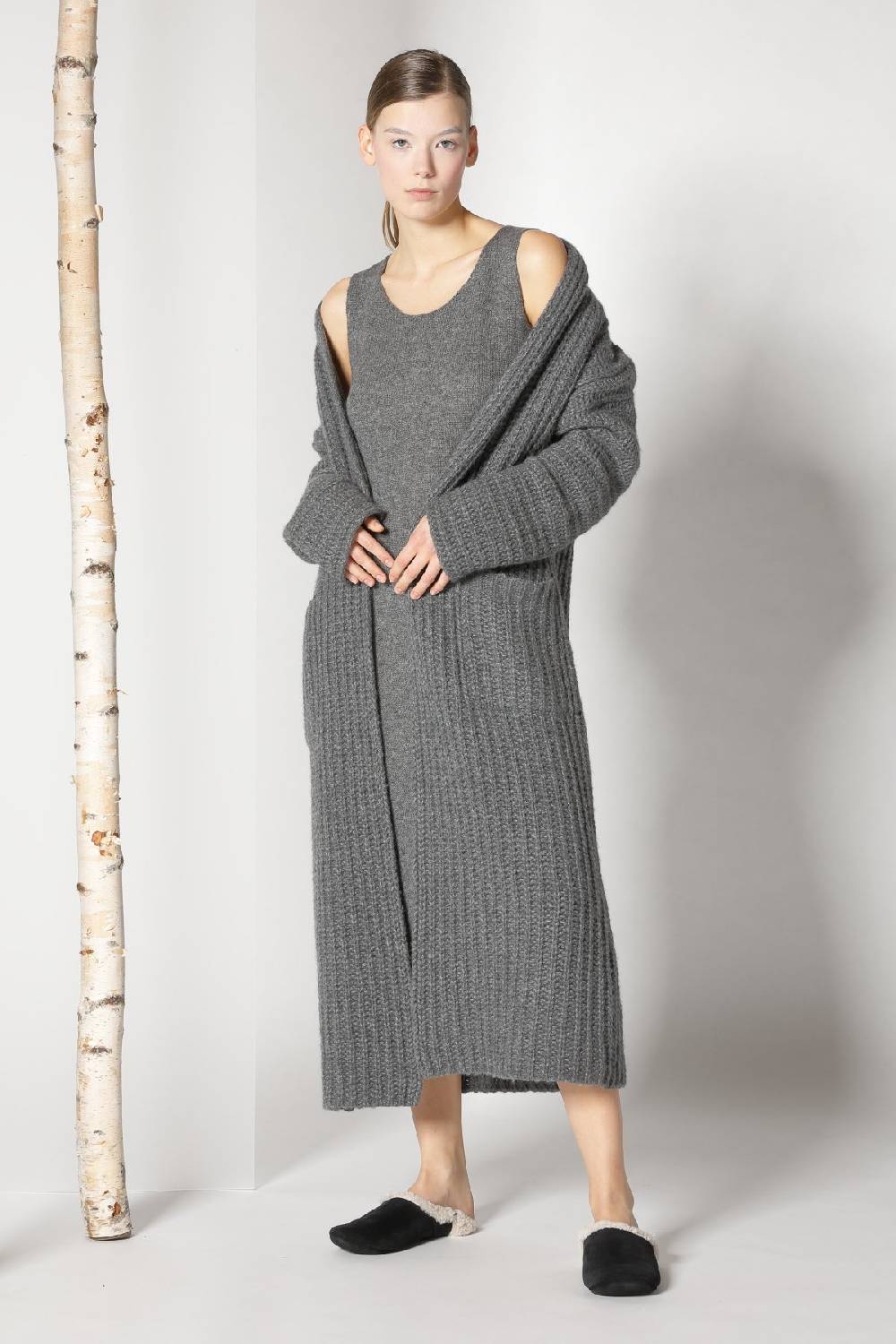 Sminfinity fluffy ribbed maxi coat + fluffy 1 Ply tank dress Flash Sale