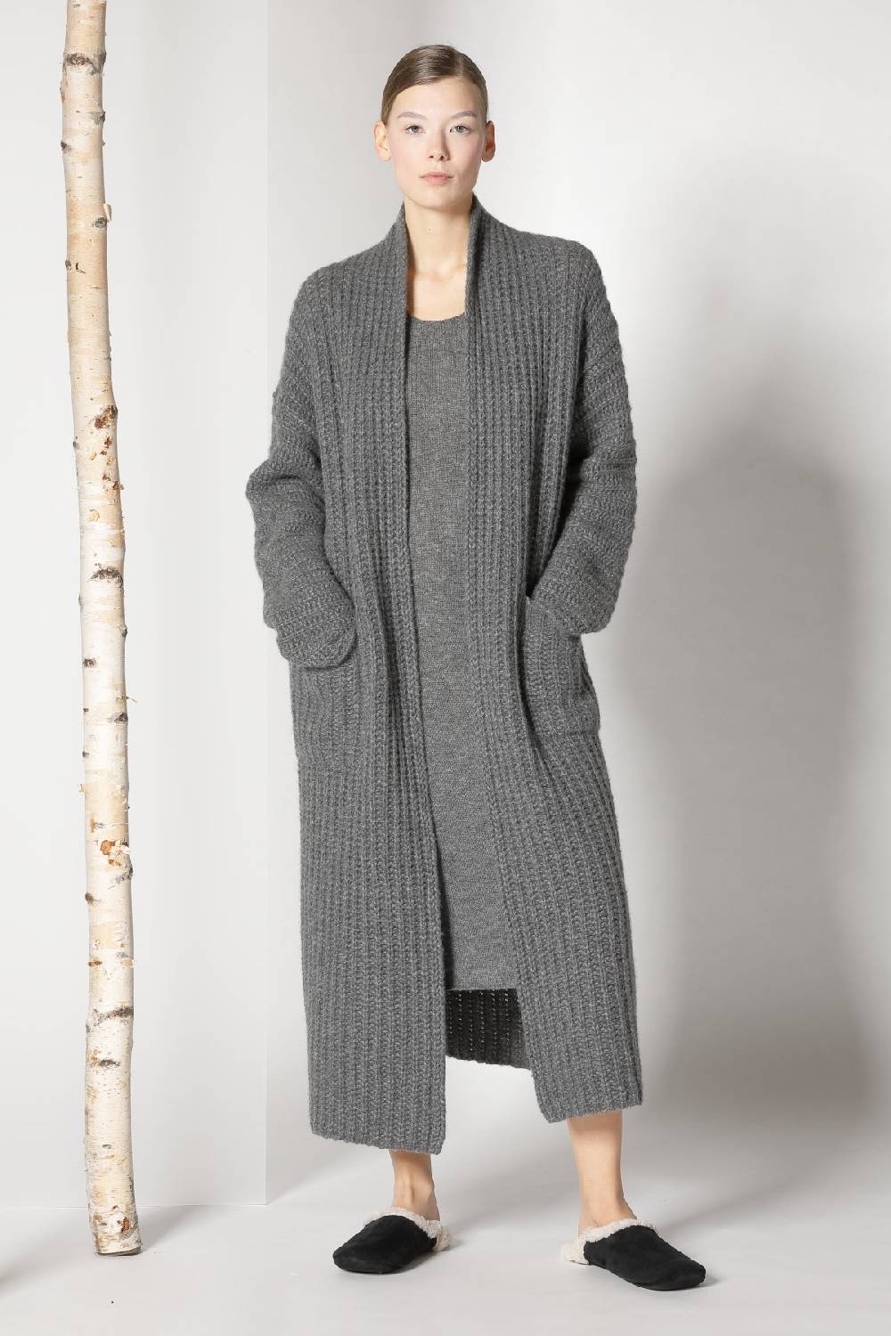 Sminfinity fluffy ribbed maxi coat + fluffy 1 Ply tank dress Flash Sale