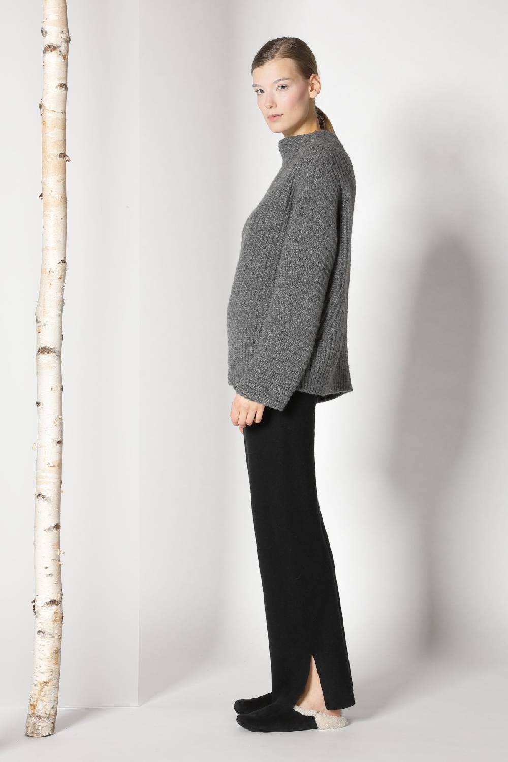 Sminfinity fluffy ribbed cone jumper + pure slitted pants Online Shopping