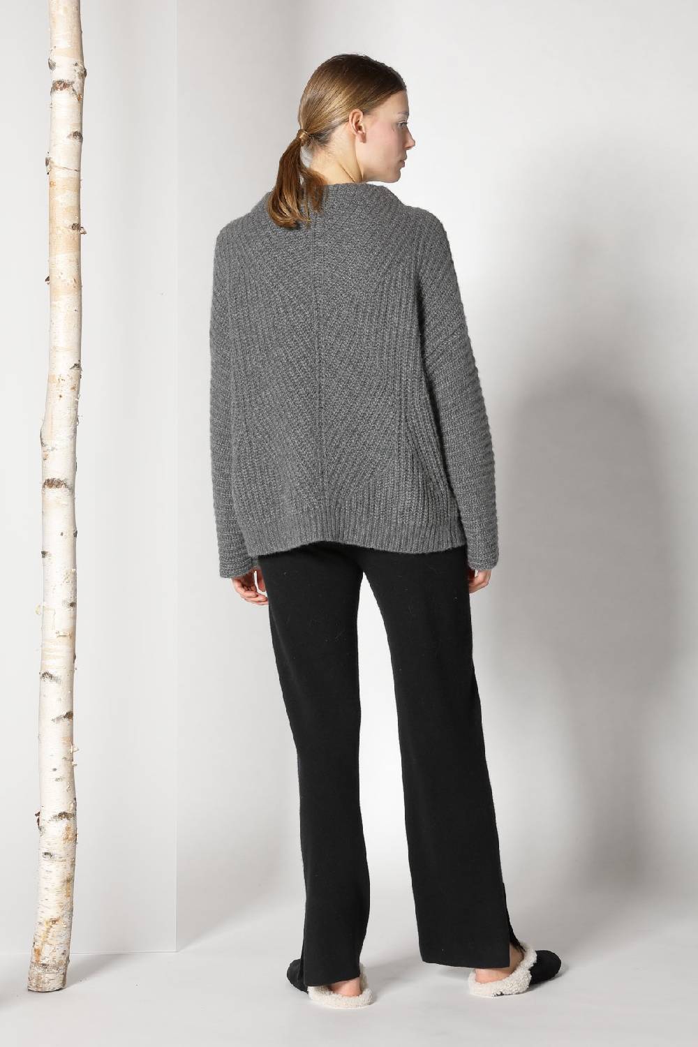 Sminfinity fluffy ribbed cone jumper + pure slitted pants Online Shopping
