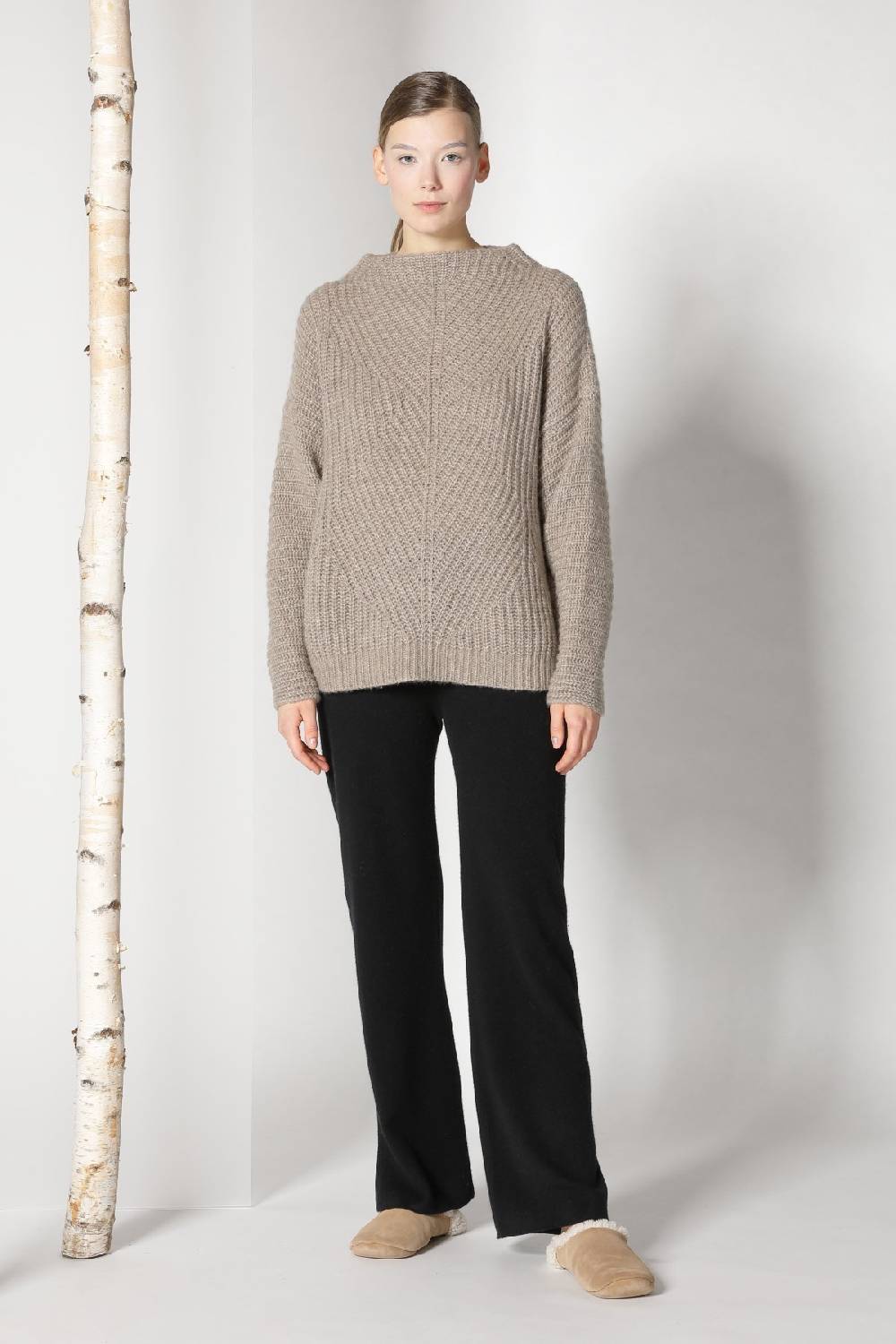 Sminfinity fluffy ribbed cone jumper + pure slitted pants Online Shopping