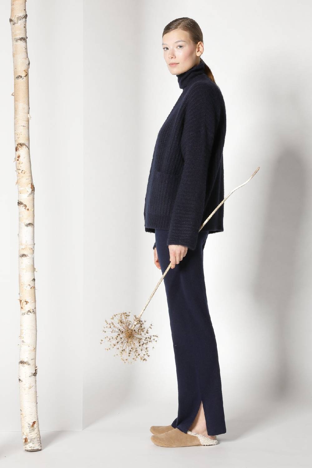 Sminfinity fluffy ribbed jacket + fluffy 1 Ply turtleneck + pure slitted pants Preisnachlass