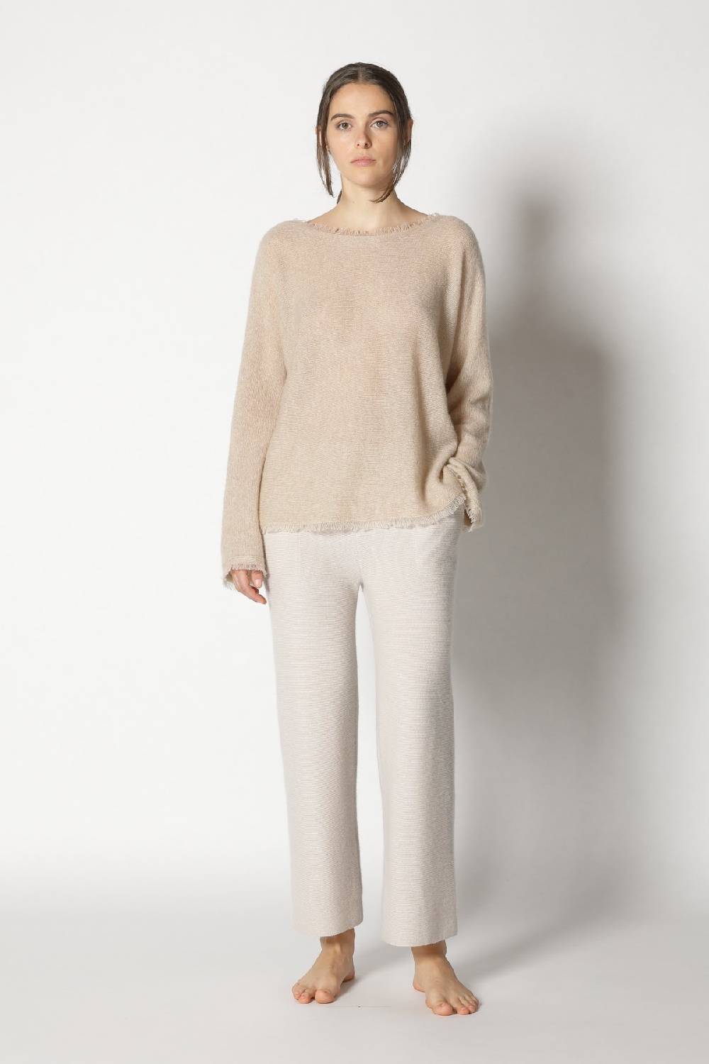 Sminfinity fluffy fringe boatneck + fluffy fringe cape + garter cropped pants Cyber Monday
