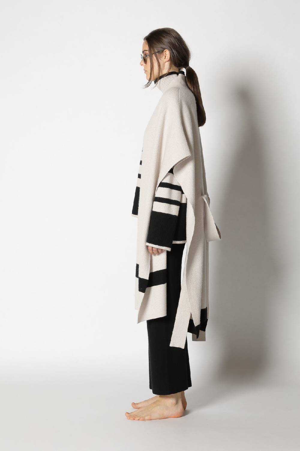 Sminfinity doubleface striped capecoat + slouchy striped turtle + gater cropped pants Heißer Verkauf