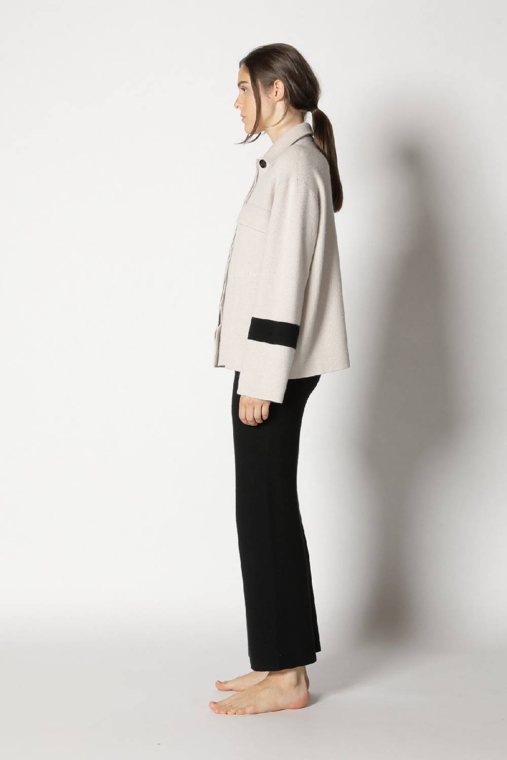 Sminfinity doubleface striped shirtjacket + garter cropped pants Online Outlet