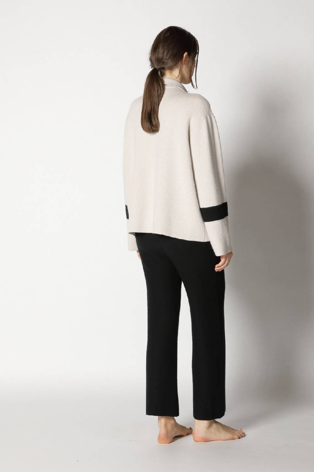 Sminfinity doubleface striped shirtjacket + garter cropped pants Online Outlet