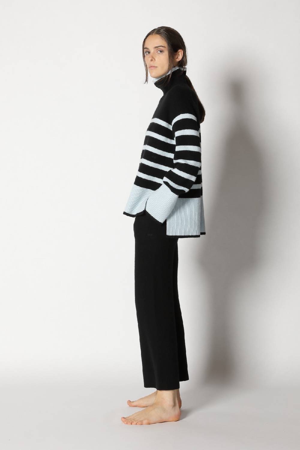 Sminfinity doubleface capecoat + slouchy striped turtle + gater cropped pants Saisonale Angebote