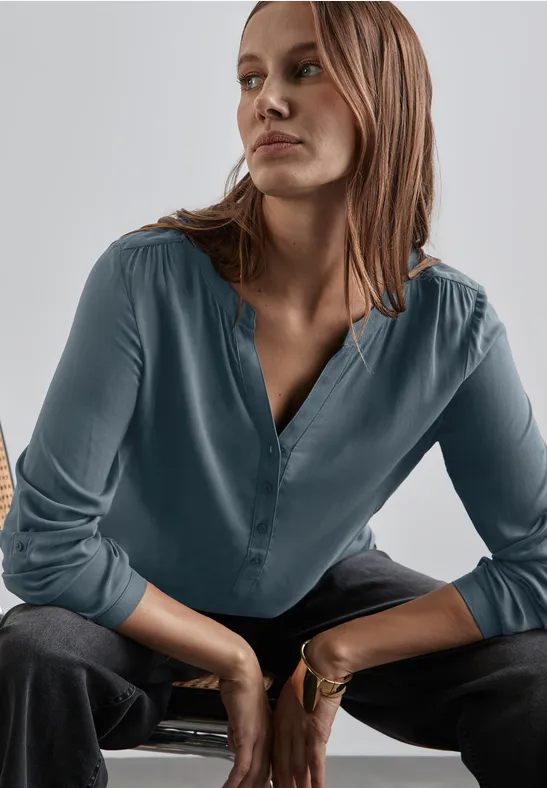 Street One Basic Bluse in Unifarbe Clearance-Verkauf